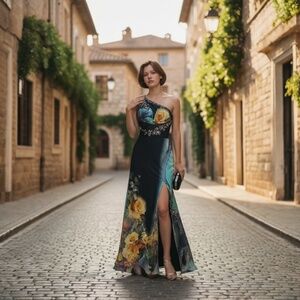 Riva‎ Designs Black Multi Embellished Prom Formal Dress Gown Size 4